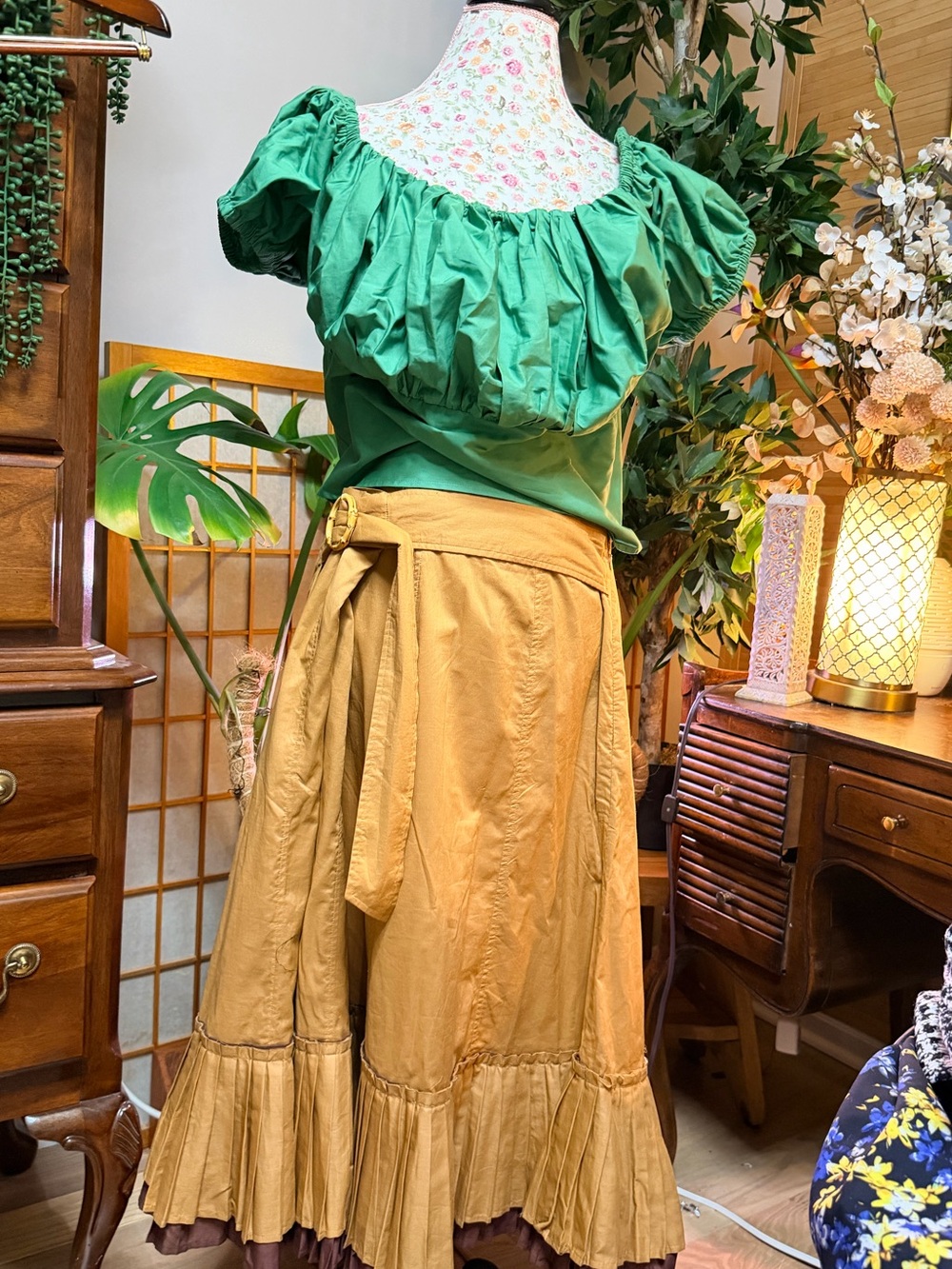 Kim Parrish NWT Bamboo Buckle Tiered Ruffle 100 Cotton Maxi Peasant Skirt 22W